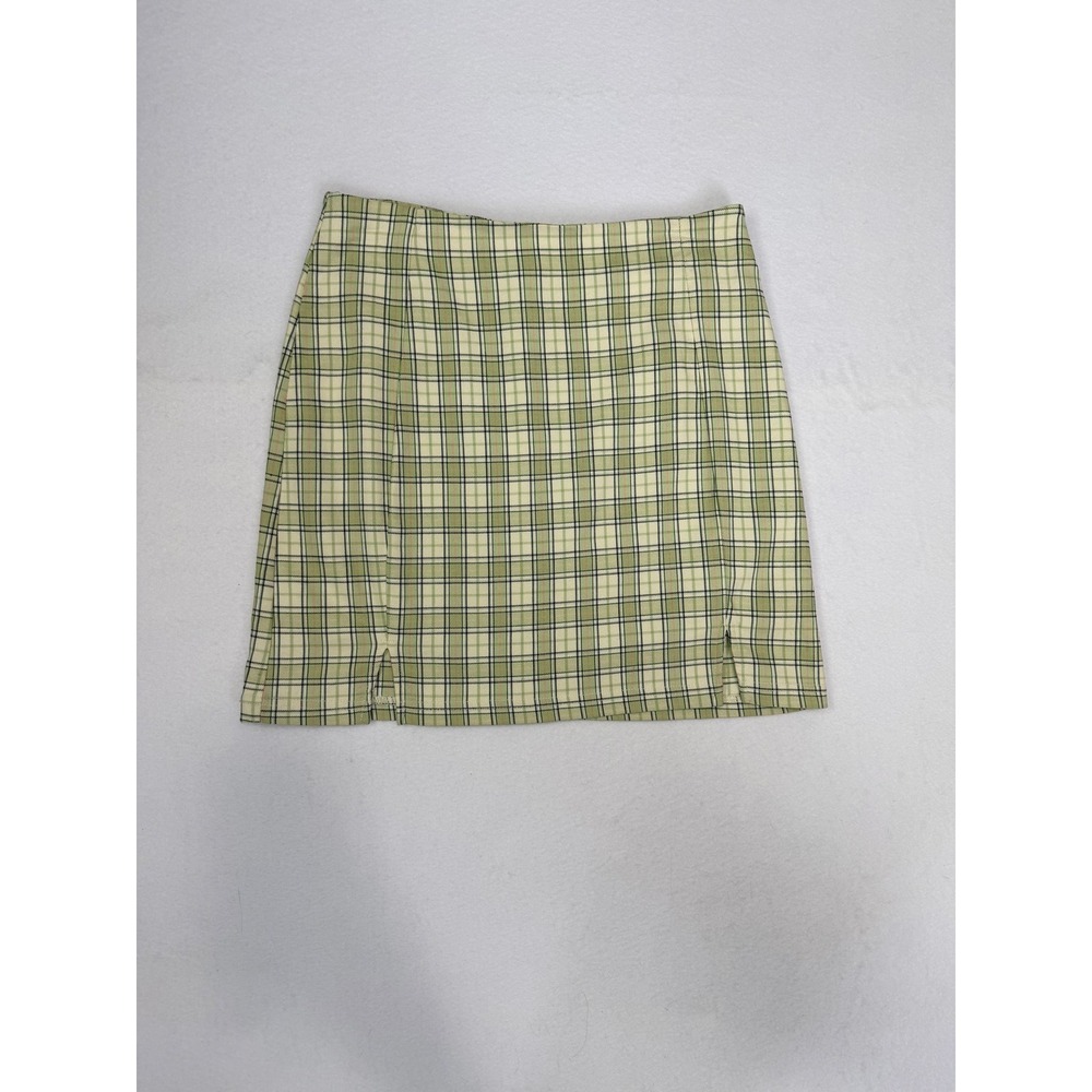 Clockhouse Sage Green Plaid High Waisted Mini Skirt Side Slits Clueless Small 36